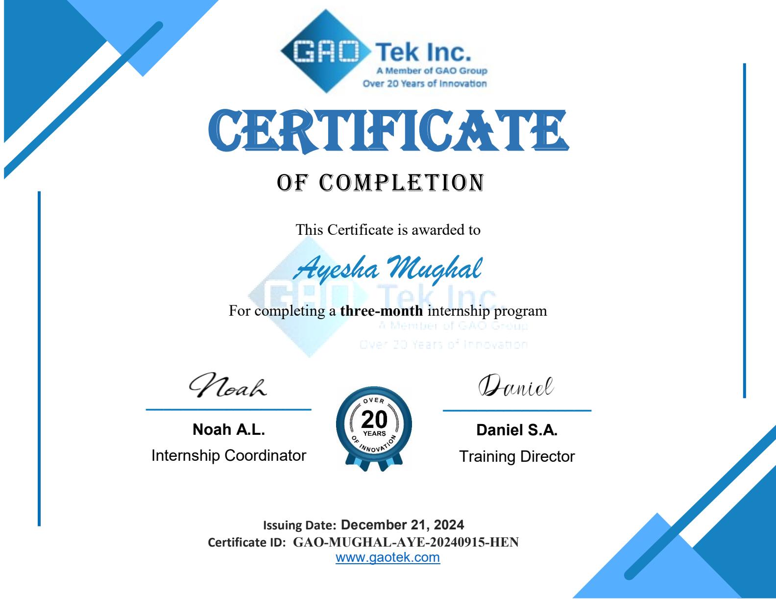 GAO Tek: Assistant Squad Leader Completion Certificate