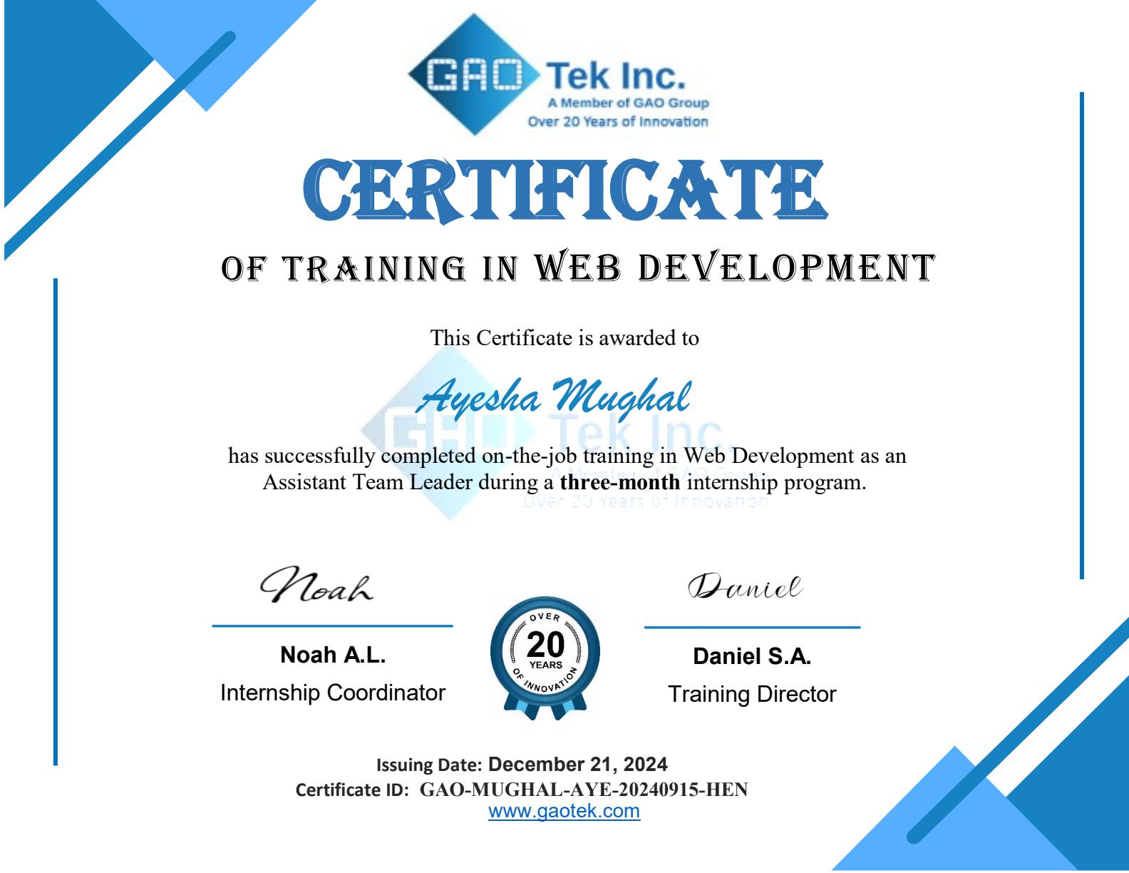 GAO Tek: Web Development Engineering Internship